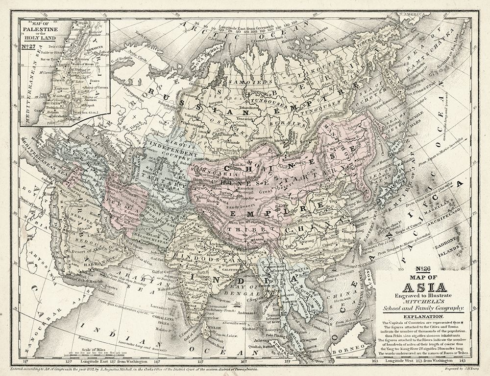 Wall Art Painting id:536825, Name: Mitchells Map of Asia, Artist: Mitchell