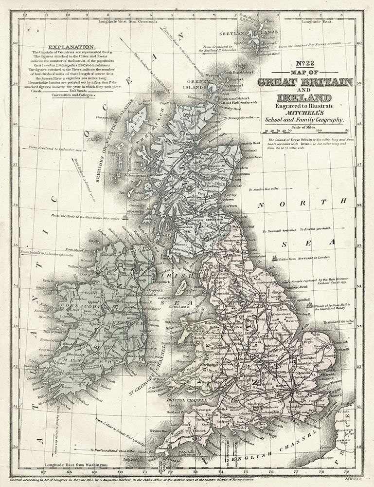 Wall Art Painting id:234715, Name: Mitchells Map of Great Britain and Ireland, Artist: Mitchell