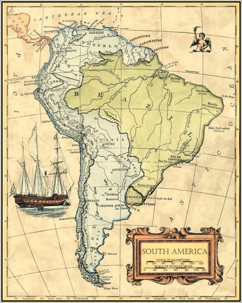 Wall Art Painting id:170017, Name: South America Map, Artist: Vision Studio