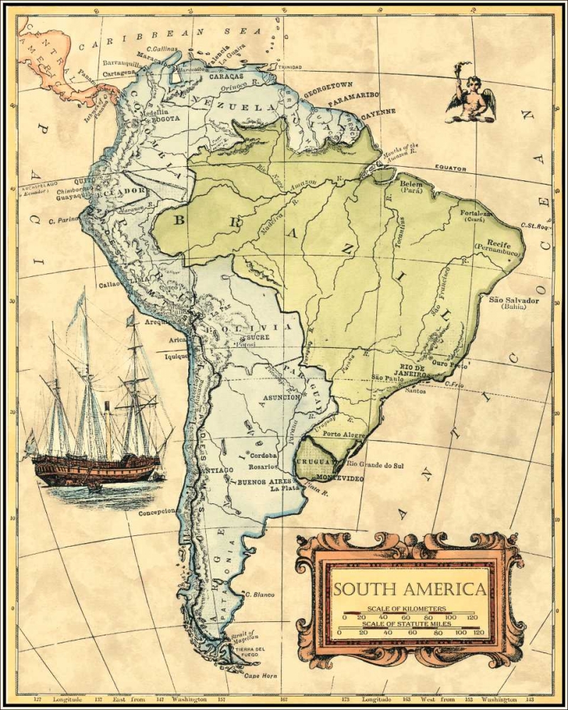 Wall Art Painting id:170017, Name: South America Map, Artist: Vision Studio