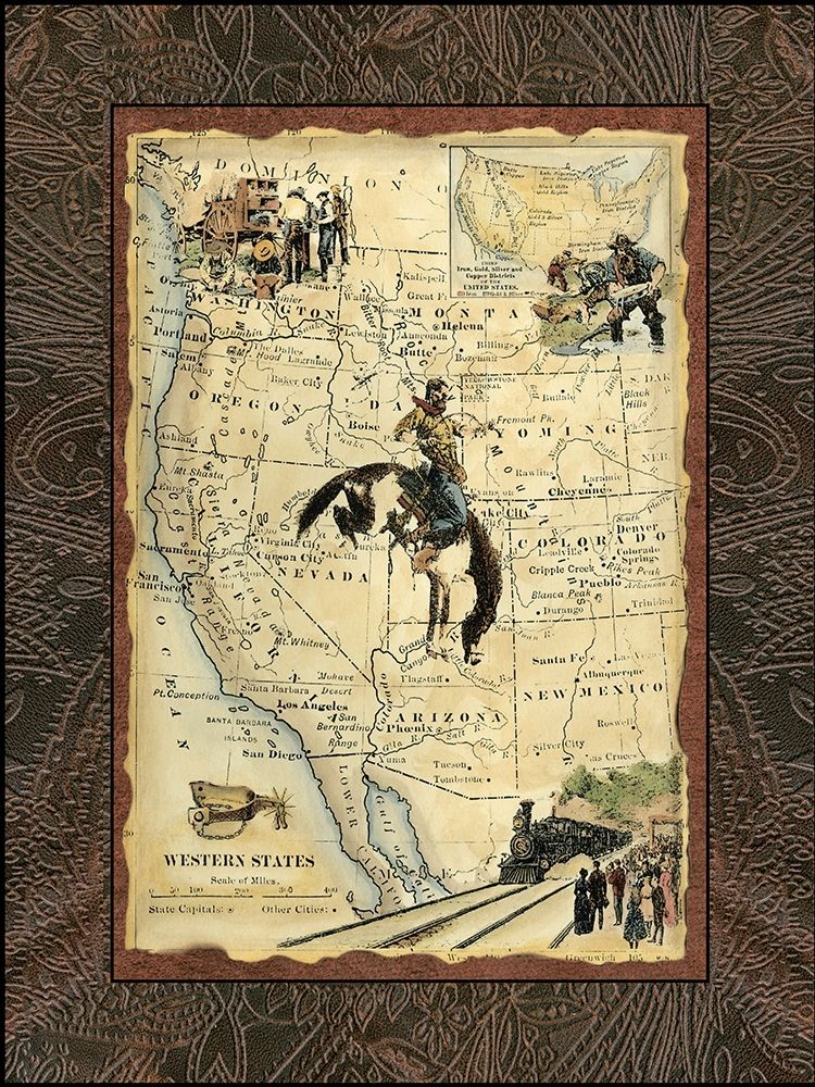 Wall Art Painting id:226829, Name: Western States Map, Artist: Vision Studio
