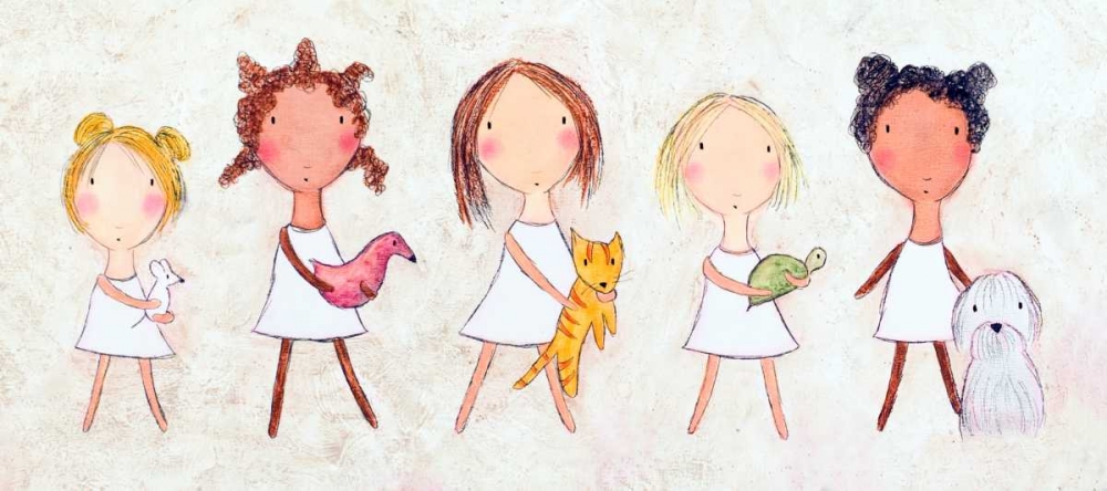 Wall Art Painting id:121686, Name: Girls with Pets, Artist: Sonheim, Carla