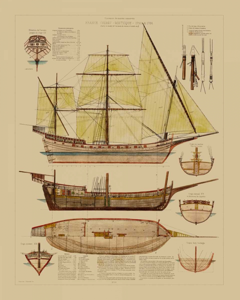 Wall Art Painting id:34597, Name: Antique Ship Plan II, Artist: Vision Studio