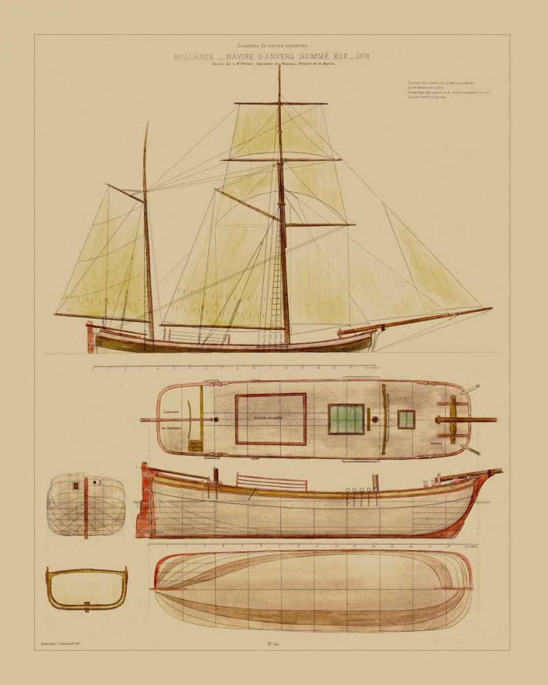 Wall Art Painting id:34599, Name: Antique Ship Plan IV, Artist: Vision Studio