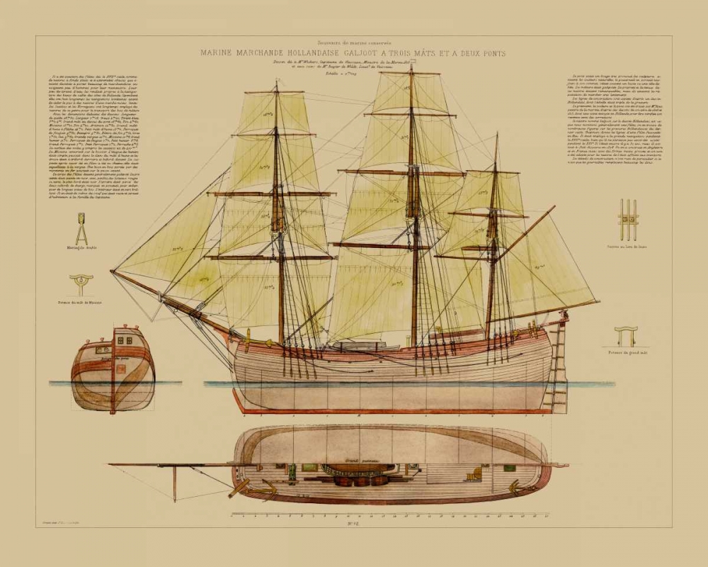 Wall Art Painting id:34602, Name: Antique Ship Plan VII, Artist: Vision Studio