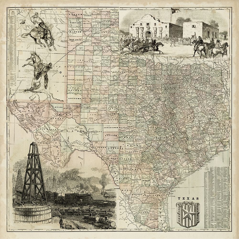 Wall Art Painting id:226947, Name: Map of Texas, Artist: Vision Studio