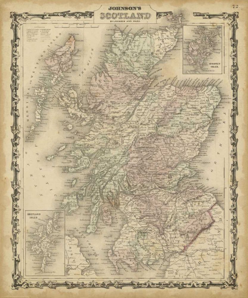 Wall Art Painting id:236799, Name: Johnsons Map of Scotland, Artist: Johnson