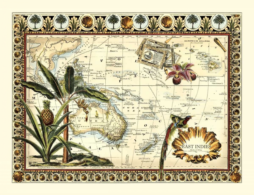 Wall Art Painting id:77510, Name: Tropical Map of East Indies, Artist: Vision Studio