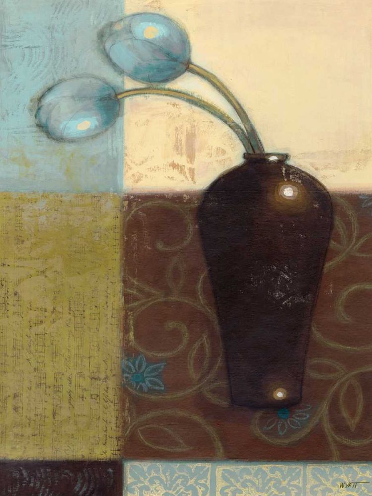 Wall Art Painting id:236858, Name: Ebony Vase with Blue Tulips I, Artist: Wyatt Jr., Norman