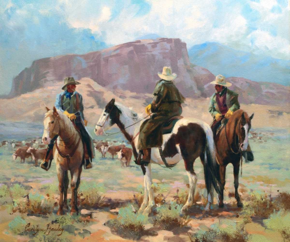 Wall Art Painting id:66297, Name: Three Cowboys, Artist: Hawley, Carolyne