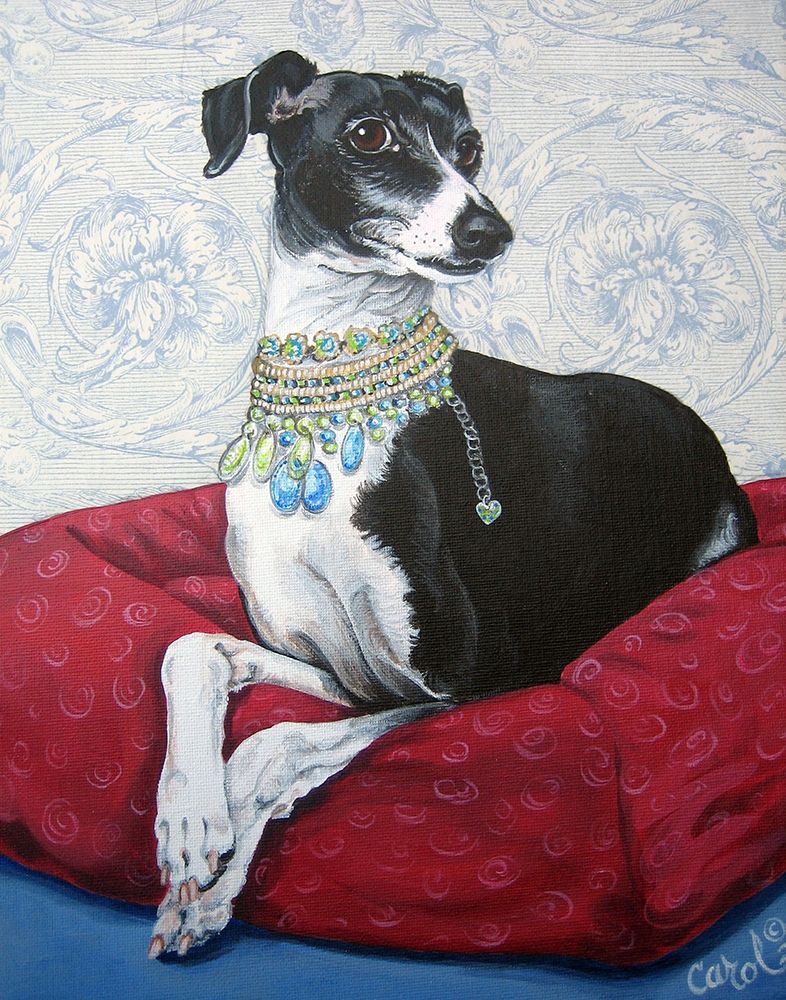 Wall Art Painting id:314653, Name: Italian Greyhound on Red, Artist: Dillon, Carol