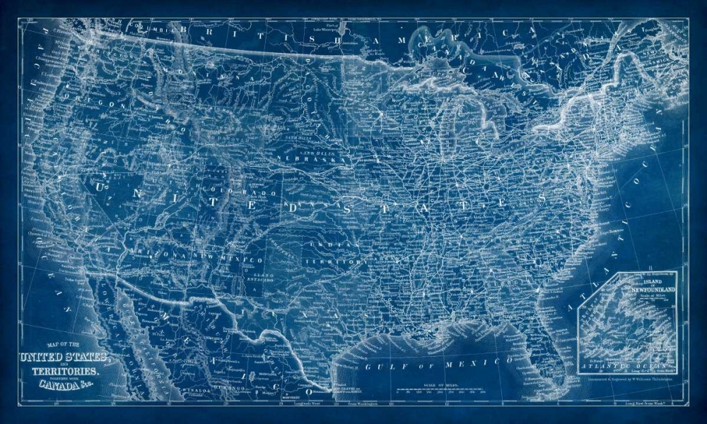 Wall Art Painting id:53083, Name: US Map Blueprint, Artist: Vision Studio