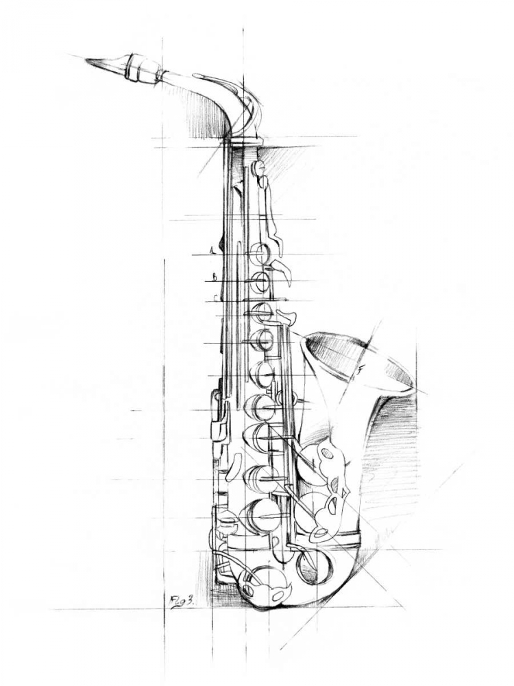 Wall art: Saxophone Sketch, by Harper, Ethan
