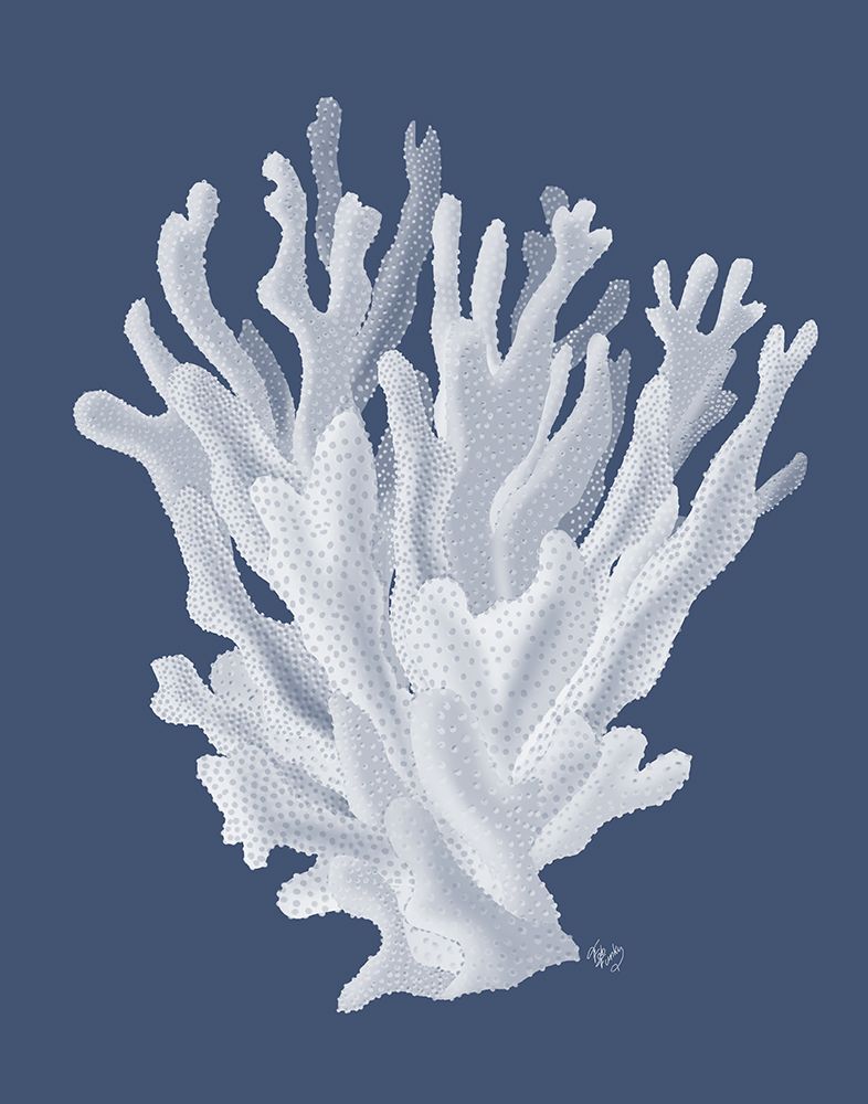 Wall Art Painting id:650350, Name: Coral 17 White on Indigo Blue, Artist: Fab Funky