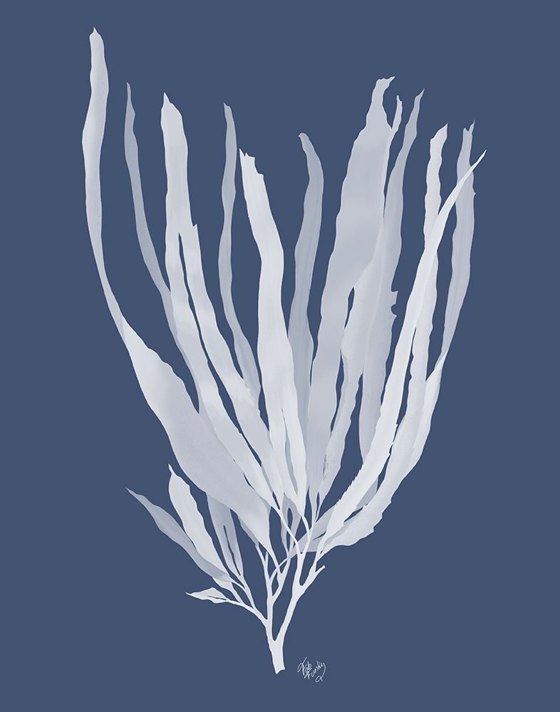 Art Print: Seaweed 1 White on Indigo Blue