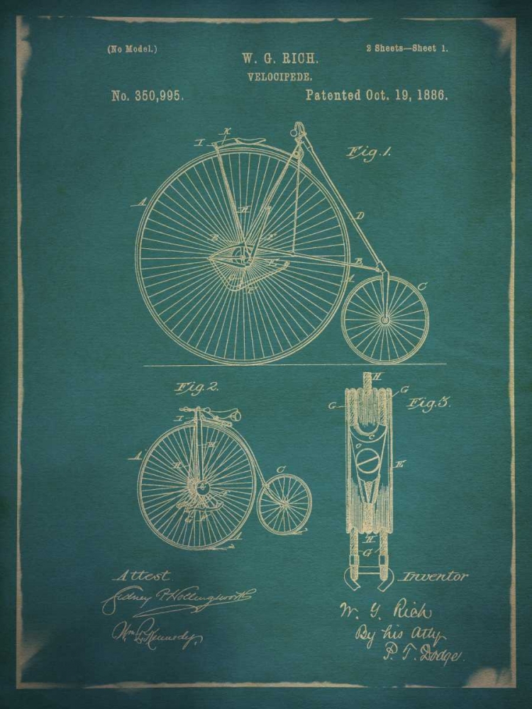 Wall art: Bicycle Patent 1 Blue, by GI ArtLab