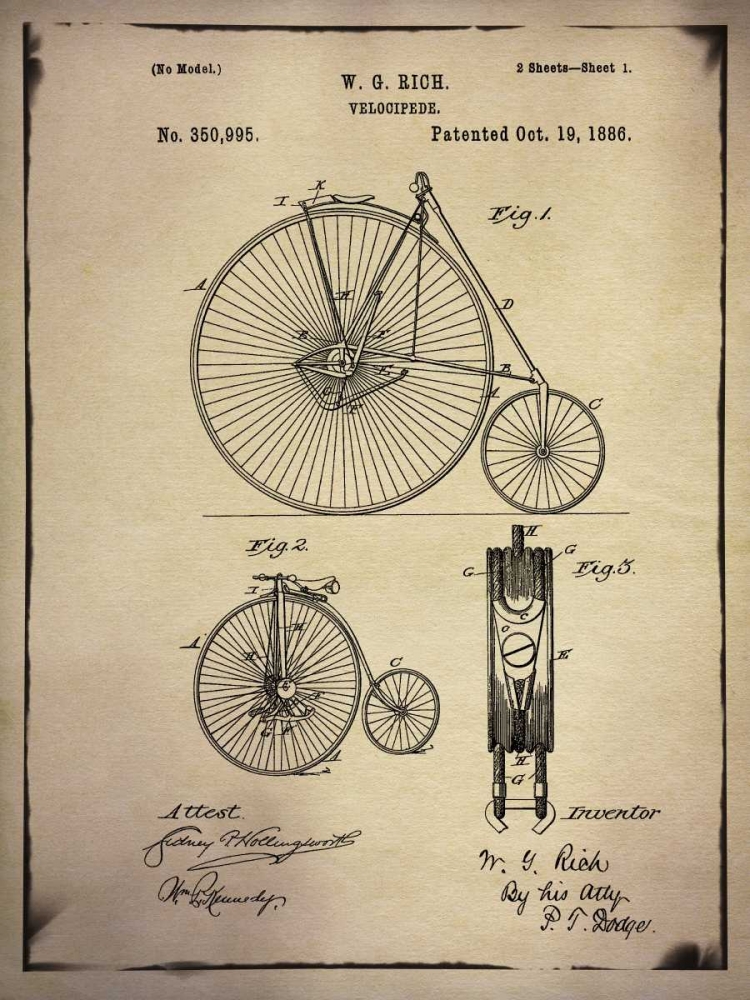 Wall Art Painting id:126714, Name: Bicycle Patent 1 Buff, Artist: GI ArtLab