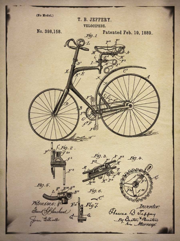 Wall Art Painting id:126715, Name: Bicycle Patent 2 Buff, Artist: GI ArtLab