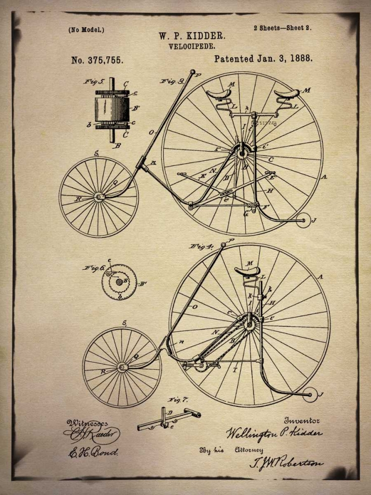 Wall Art Painting id:126716, Name: Bicycle Patent 3 Buff, Artist: GI ArtLab