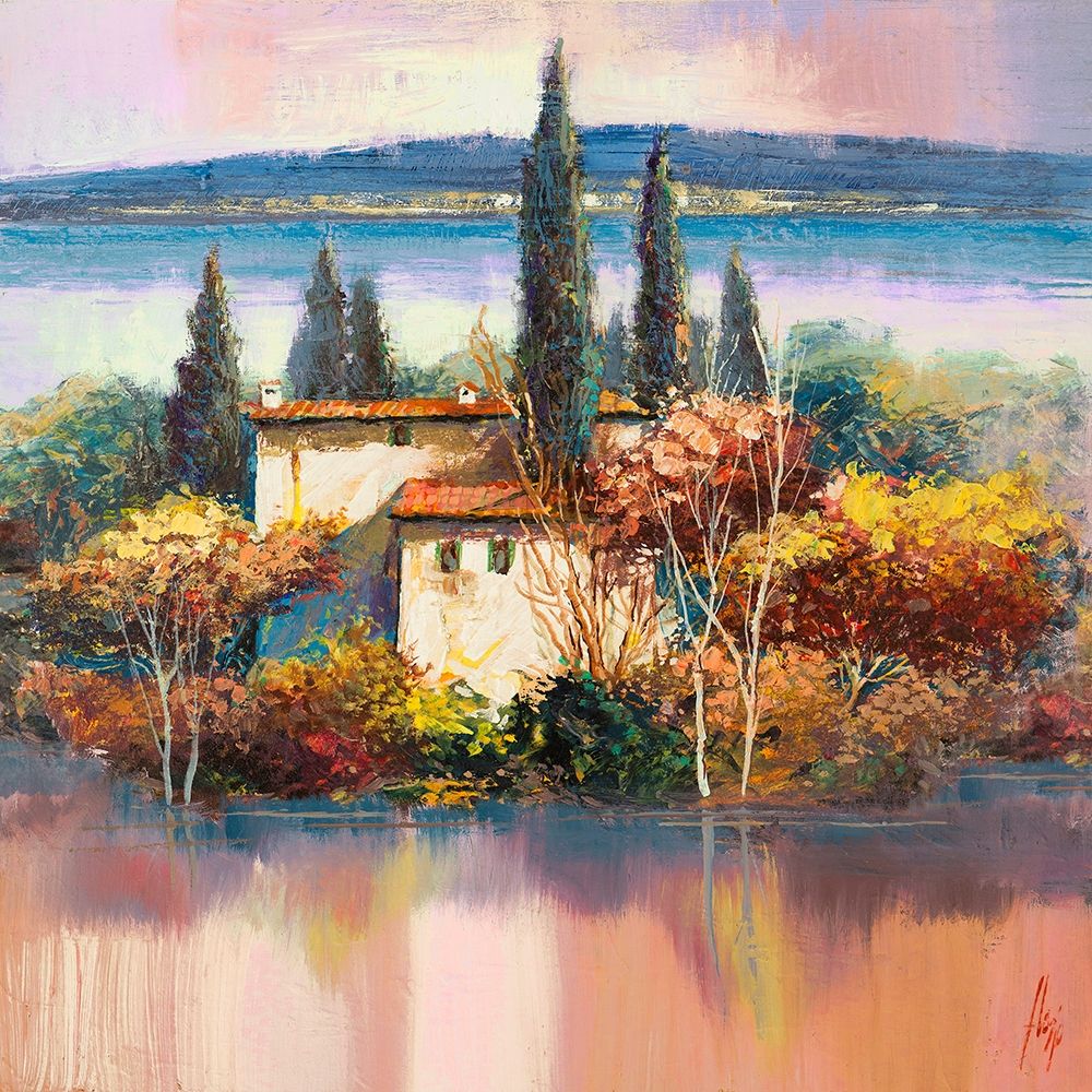 Wall Art Painting id:312007, Name: Case sul lago, Artist: Florio, Luigi