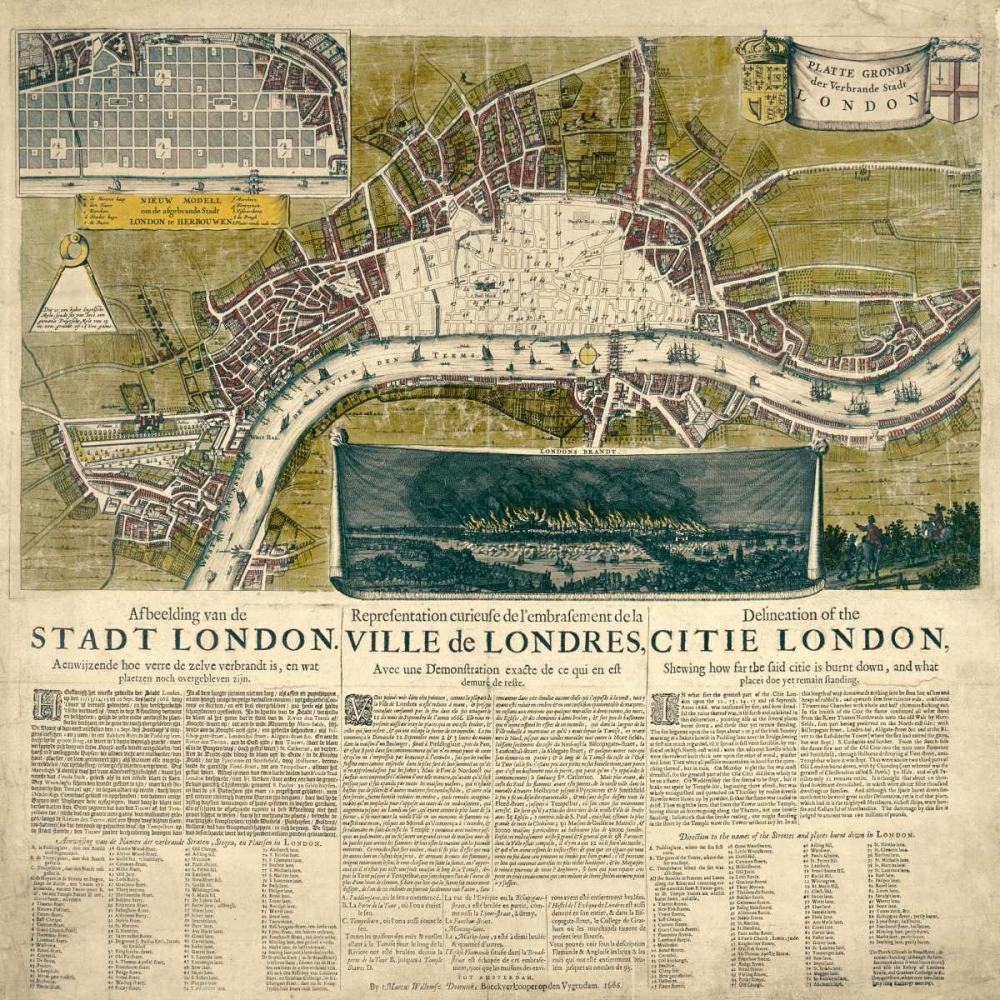 Wall Art Painting id:162715, Name: Map of London, 1666, Artist: Anonymous