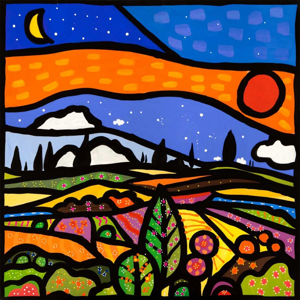 Wall Art Painting id:167440, Name: Tramonto in collina, Artist: Wallas