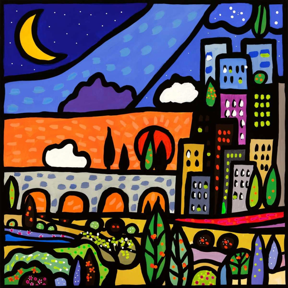 Wall Art Painting id:167442, Name: Il ponte della citta, Artist: Wallas