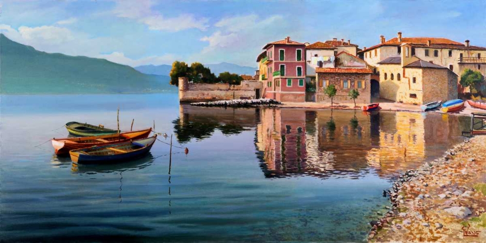 Art Print: Paese sul lago