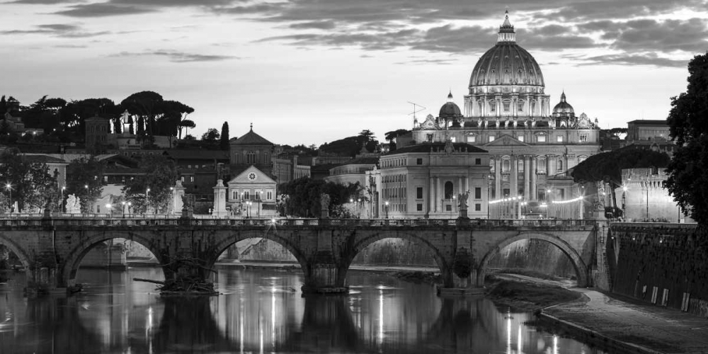 Wall Art Painting id:117868, Name: Night view at St. Peters cathedral, Rome, Artist: Anonymous