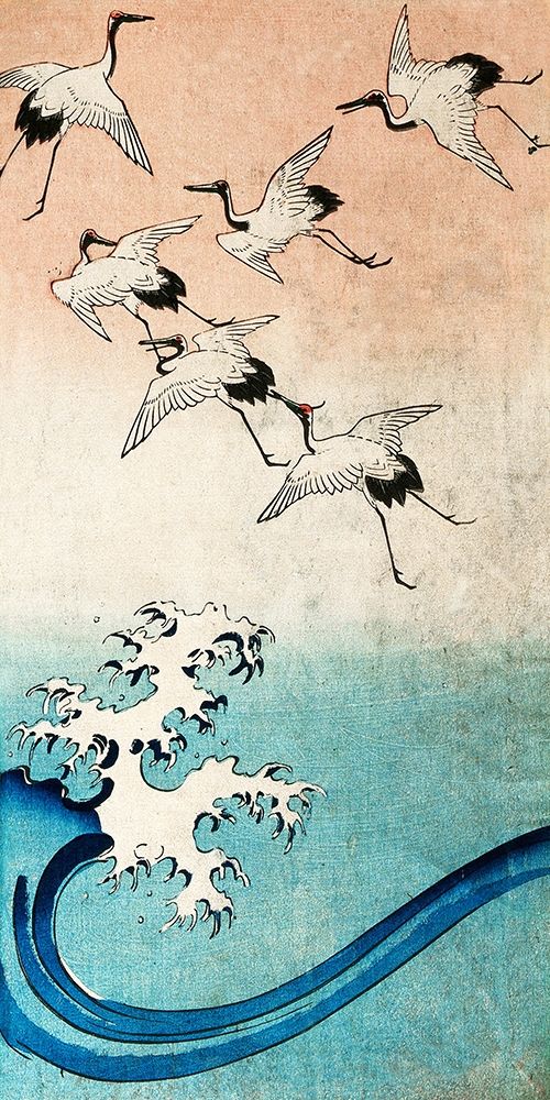 Wall Art Painting id:218379, Name: Cranes Flying (detail), Artist: Hiroshige, Ando