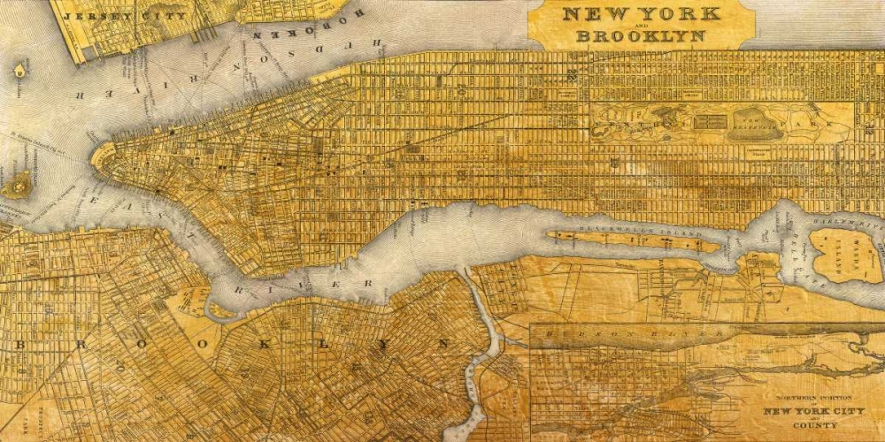 Wall Art Painting id:65019, Name: Gilded Map of NYC, Artist: Joannoo