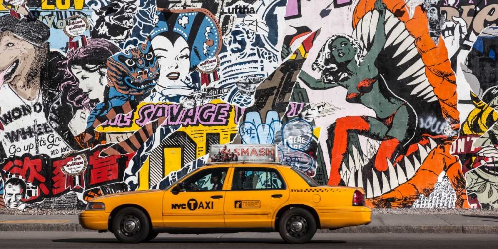 Art Print: Taxi and mural painting in Soho, NYC