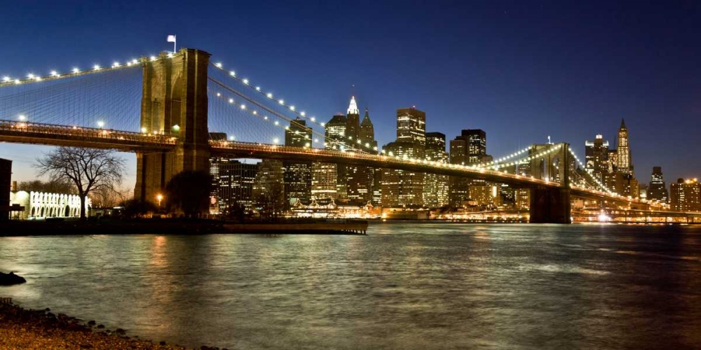 Art Print: Panoramic view of Lower Manhattan at dusk, NYC