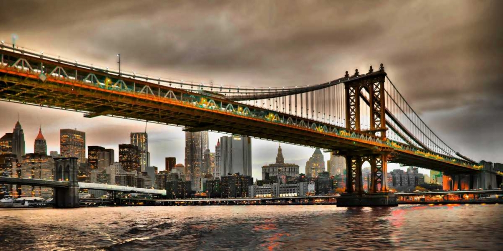 Wall Art Painting id:117972, Name: Manhattan Bridge and New York City Skyline, NYC, Artist: Ratsenskiy, Vadim