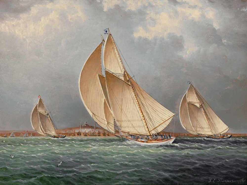 Wall Art Painting id:117985, Name: Yachting in Boston Harbor, Artist: Buttersworth, James E.