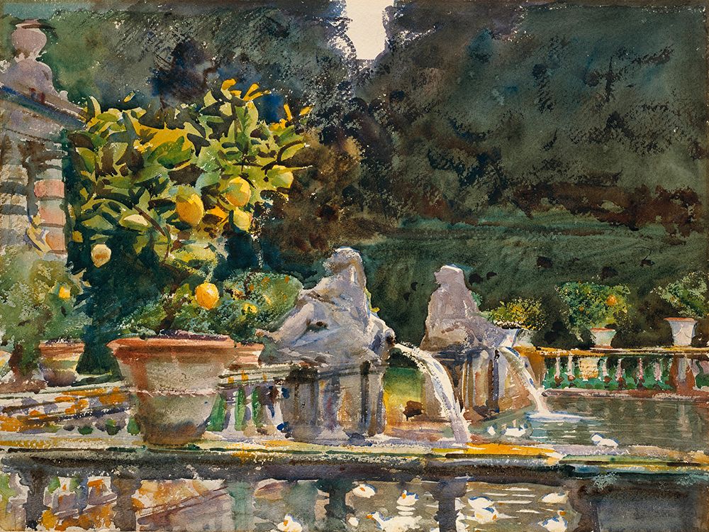 Wall Art Painting id:536963, Name: Villa di Marlia, Lucca (A Fountain), Artist: Singer Sargent, John