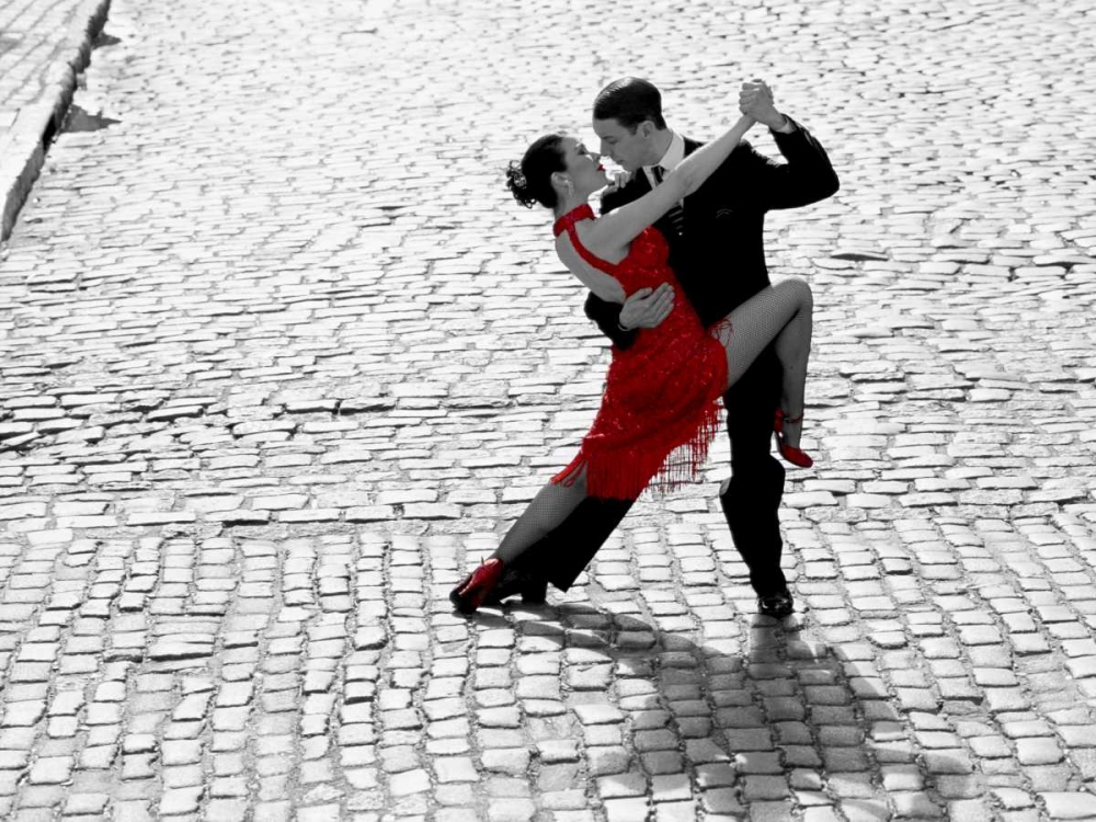 Wall Art Painting id:44112, Name: Couple dancing Tango on cobblestone road, Artist: Anonymous