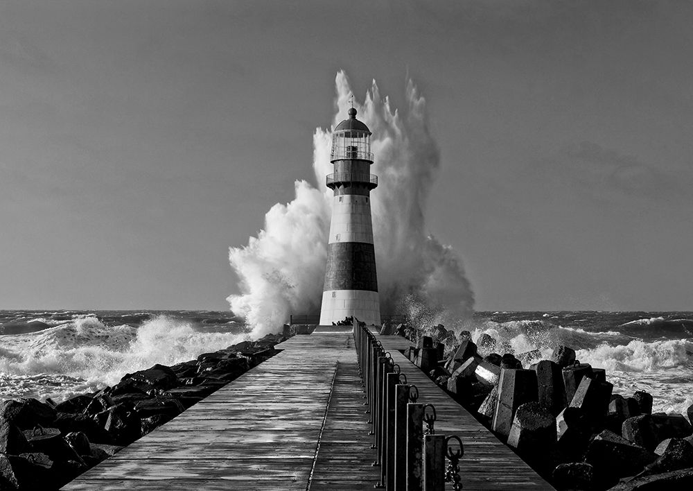 Art Print: Lighthouse in the Mediterranean Sea (BW)