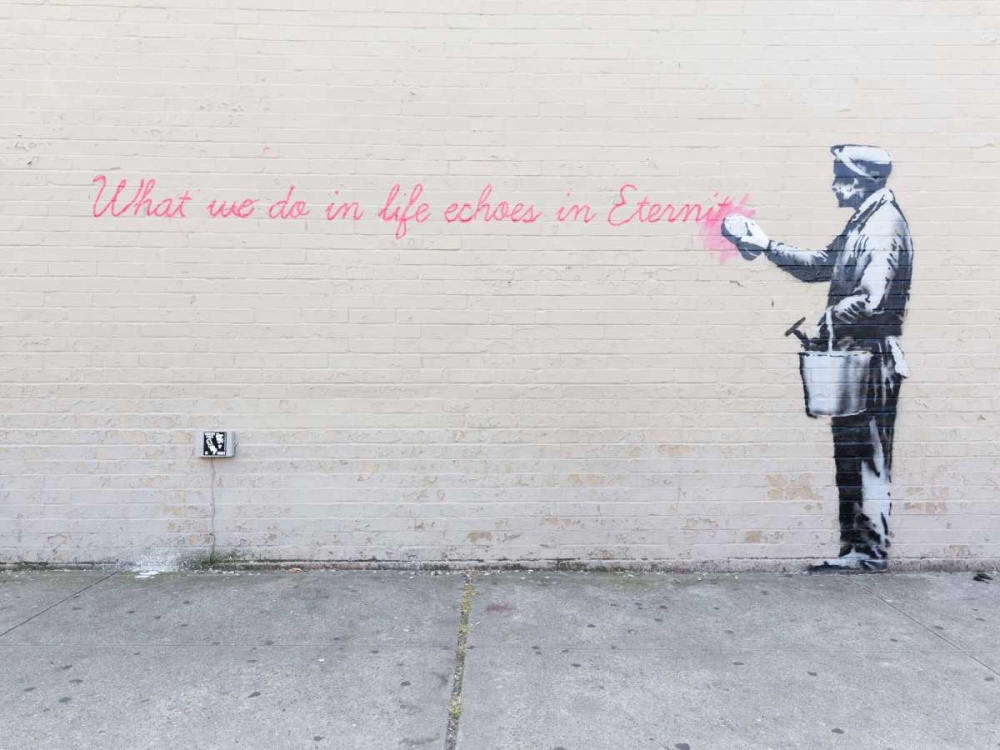 Wall art: 68th Str-38th Avenue Queens NYC-graffiti attributed to Banksy, by Anonymous