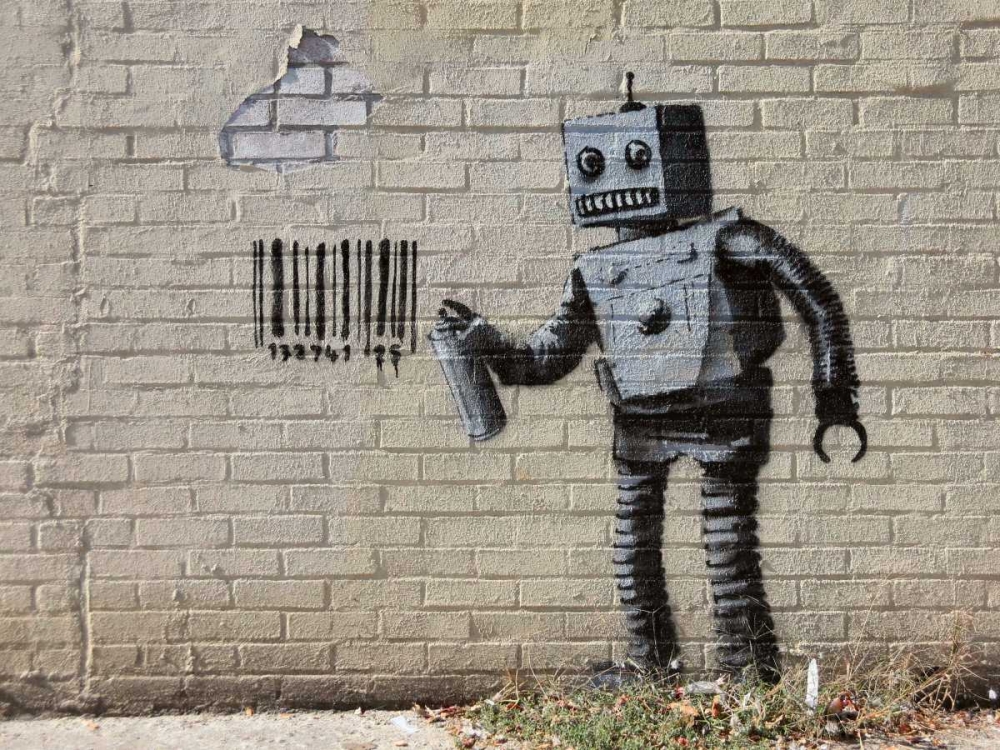 Wall art: Stillwell Avenue Coney Island NYC-graffiti attributed to Banksy, by Anonymous