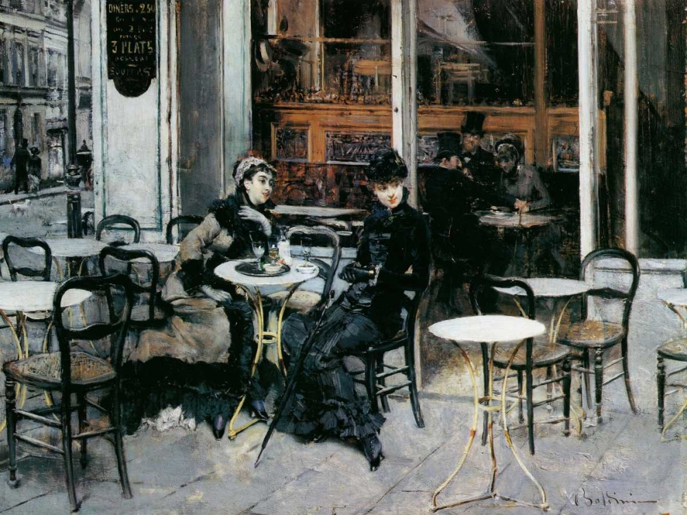 Wall Art Painting id:43971, Name: Conversazione al caffe Parigi, Artist: Boldini, Giovanni