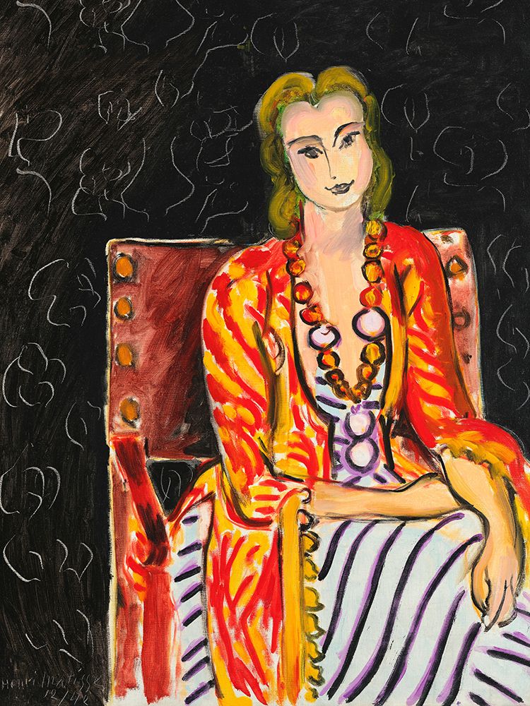 Wall Art Painting id:727066, Name: Woman Seated before a Black Background, 1942, Artist: Matisse, Henri