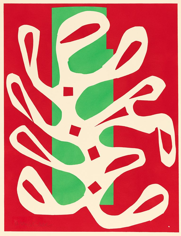Wall Art Painting id:727071, Name: Algue blanche sur fond rouge et vert,  1947, Artist: Matisse, Henri