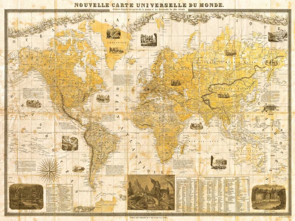 Art Print: Gilded 1859 Map of the World