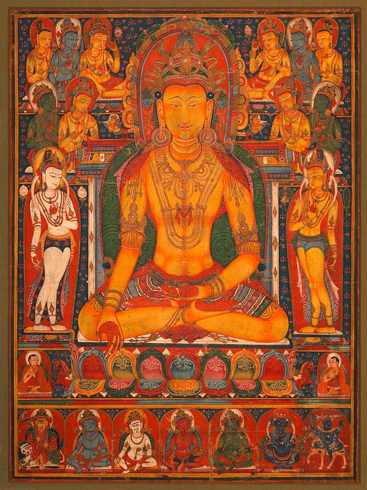 Wall Art Painting id:244270, Name: Buddha Ratnasambhava with Wealth Deitie, Artist: Anonymous
