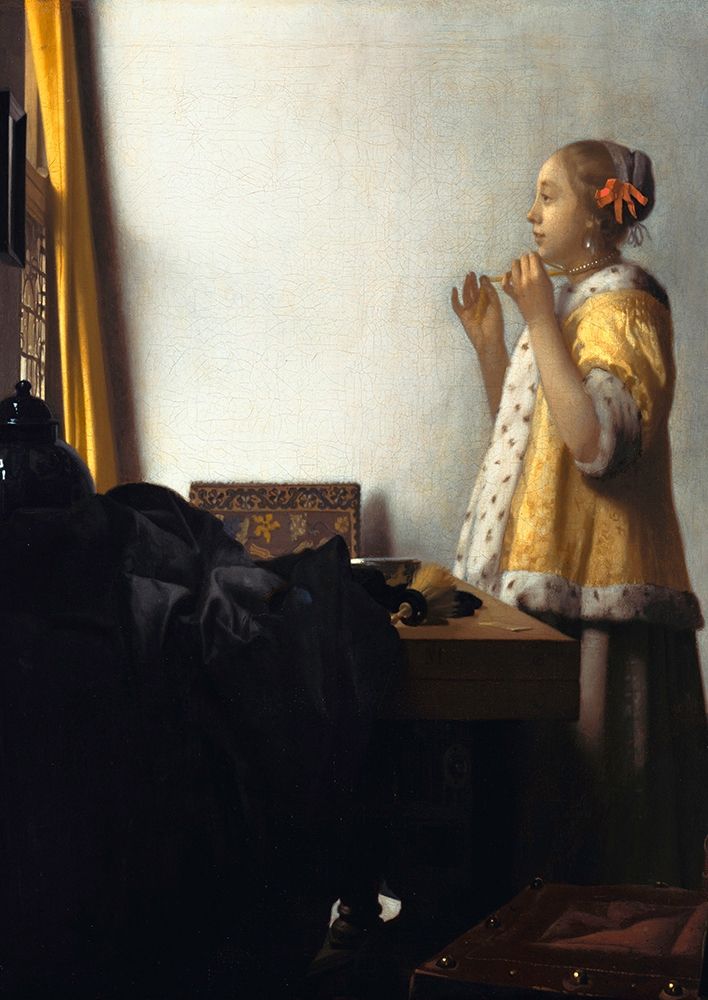 Wall Art Painting id:429128, Name: Woman with a Pearl Necklace - detail, Artist: Vermeer, Jan