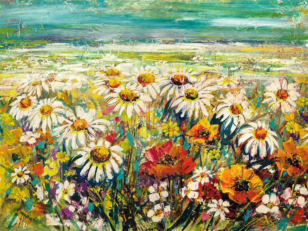 Art Print: Margherite sotto un cielo turchese