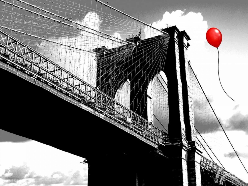 Wall art: Balloon over Brooklyn Bridge, by Masterfunk collective