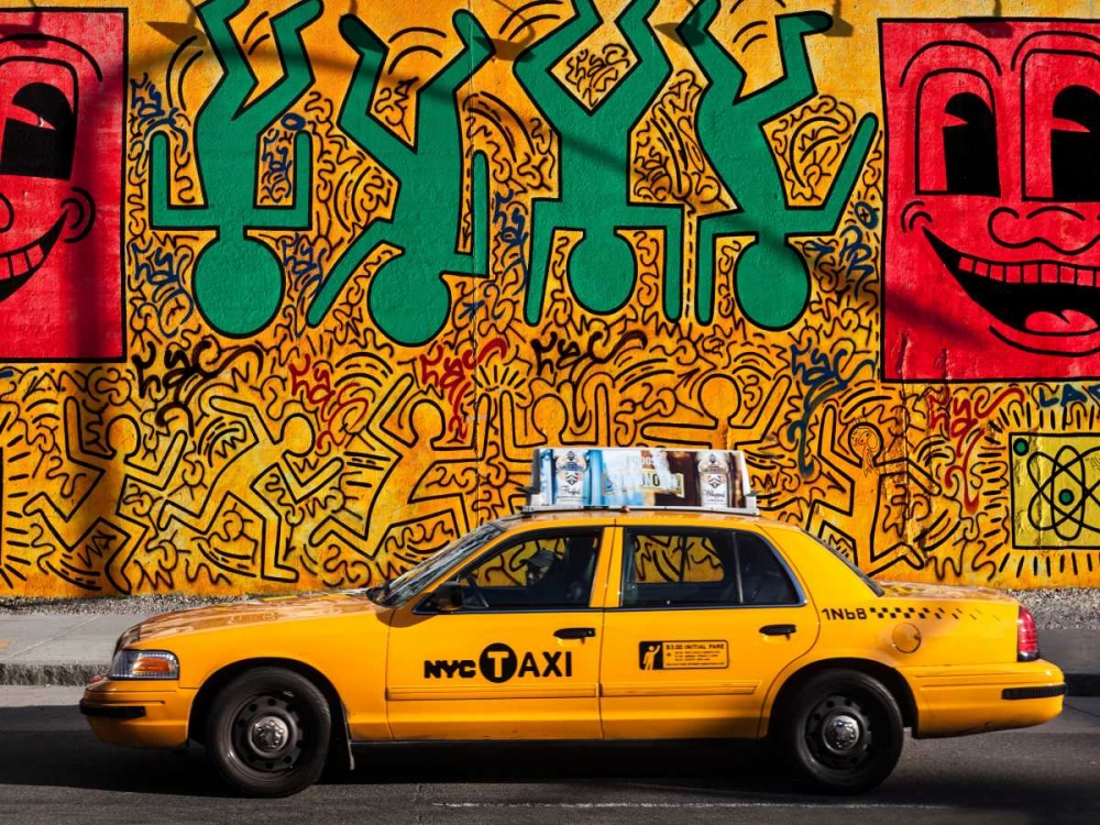 Art Print: Taxi and mural painting, NYC
