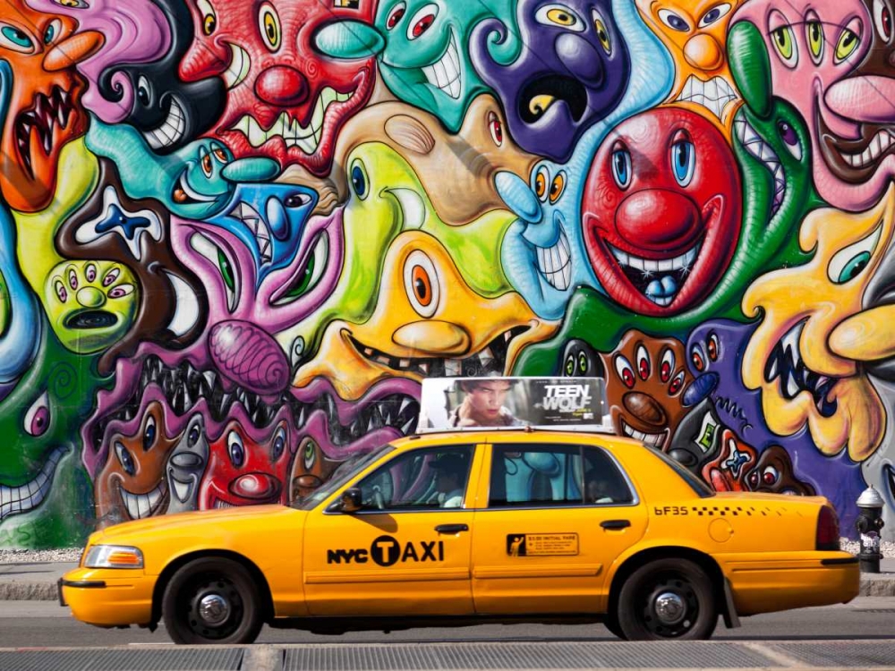 Wall Art Painting id:118137, Name: Taxi and mural painting in Soho, NYC, Artist: Setboun, Michel
